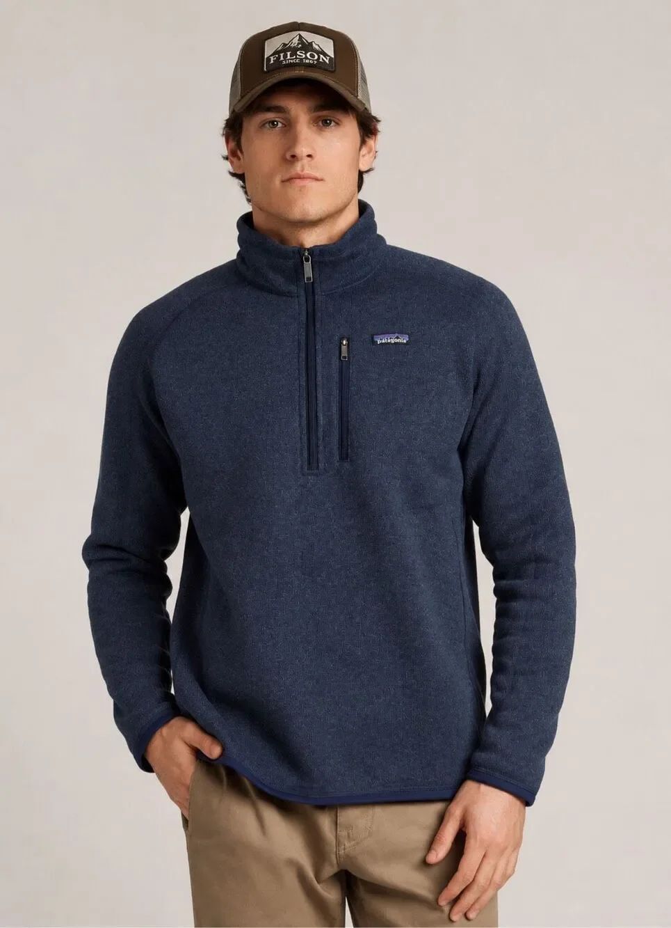 Patagonia Better Sweater 1/4-Zip fleece jacket in a heathered navy blue color, M